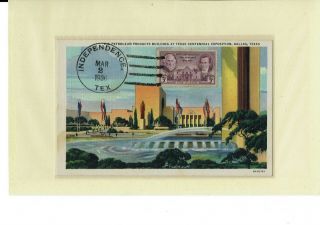 776 Independence Texas Centennial 3/2/1936 Fdc Postcard Dallas Exposition
