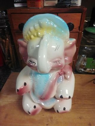Vintage American Bisque Baby Elephant Cookie Jar So Sweet 9 "
