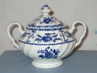 Johnson Brothers Indies Blue White Covered Sugar Bowl England