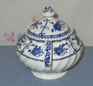 Johnson Brothers Indies Blue White Covered Sugar Bowl England 2