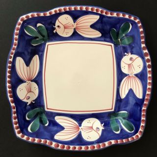 Solimene Vietri Hand Painted Square Fish 10” Plate Italy Vintage