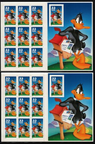 1999 Daffy Duck Booklet Sc 3306 3307 Regular,  Imperf Sheets Of 10 Mnh