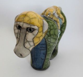 Signed Fenix South African Raku Pottery Baboon Monkey Figurine