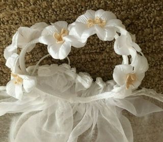 Build a Bear Bride white lace & satin Wedding gown Dress Veil w/ flowers & purse 2