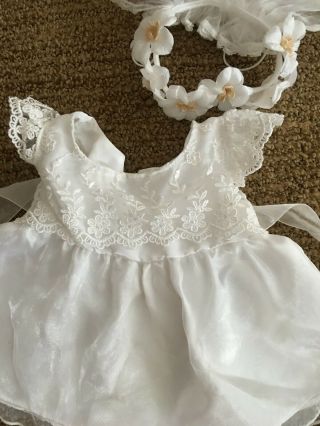 Build a Bear Bride white lace & satin Wedding gown Dress Veil w/ flowers & purse 3