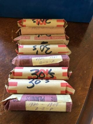 14 Rolls of early wheat pennies 4x TEENS,  2x 20 ' s,  8x 30 ' s,  coins 2
