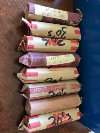 14 Rolls of early wheat pennies 4x TEENS,  2x 20 ' s,  8x 30 ' s,  coins 3