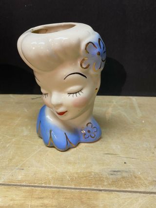 Vintage Glamour Girl Head Vase / Wall Pocket - 6 X 4 X 2.  5”