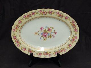 Vintage Gold Rimmed Roses Oval Serving Dish Made In Japan 12 " X 9 " X 1.  25 "