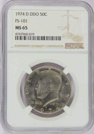 1974 - D Kennedy Half Dollar Coin - Double Die Obverse Fs - 101 - Ngc Ms - 65