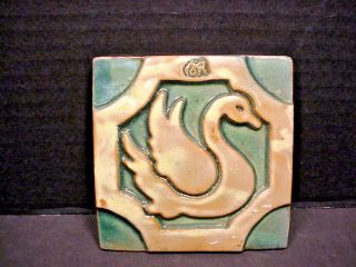 Moravian Tile Mercer Pottery Art & Crafts Style Swan Dated 1992 4 X 4
