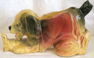 Vintage Mccoy Pottery Dog With Turtle And Cowboy Hat Planter