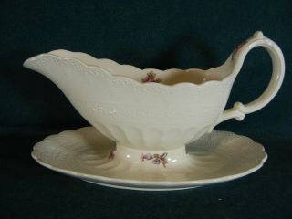 Copeland Spode Billingsley Rose Discounted Gravy Boat With Attached Under Plate