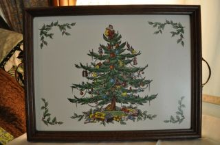 Spode Christmas Tree 14 " Rectangular Handled Wood Cork Back Tray Pimpernel
