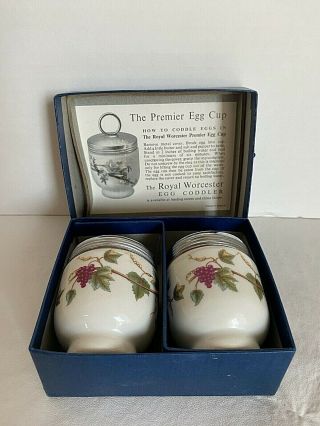 Royal Worcester England Egg Coddler Cups W/box Grapes C1050s Vintage