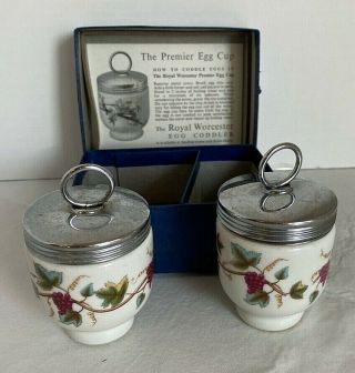 Royal Worcester England Egg Coddler Cups w/Box Grapes c1050s Vintage 2