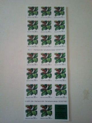 Vintage Stamps 32cent American Holly Self Adhesive 5 - Booklets Of 20 - 1997