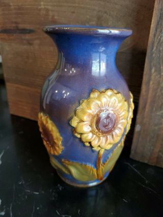 Vintage Pottery Sun Flower Vase Signed B,  B
