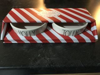 Rae Dunn - Holly Jolly Dog Bowl Set - Ivory W/ Red Letters -