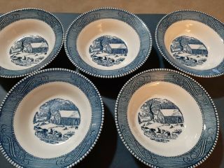 5 Currier And Ives By Royal 6 1/4 " Cereal Bowls " 
