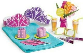 Nib American Girl Doll Happy Birthday Party Set Cake Flower Drinks