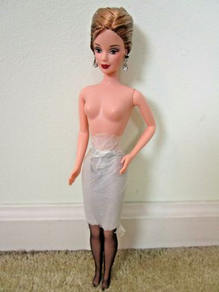 Mattel Blonde Barbie Doll Black Stockings Upswept Hair Earrings For Ooak