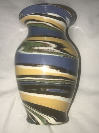 Vintage Handmade Desert Sands Swirl Pottery Vase Blue Brown Green White
