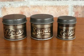 Dollhouse Miniatures Metal Vintage Style Kitchen Canisters Flour Sugar Coffee