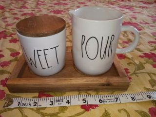 Rae Dunn Sugar Sweet Creamer Pour Wood Lid Tray Out Of Box Set Kitchen Decor