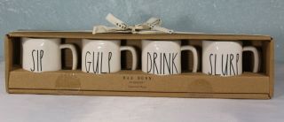 Rae Dunn By Magenta Ceramic Espresso Mugs Gift Set Of 4 Sip Gulp Drink Slurp