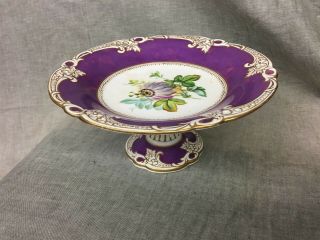 Lovely Lavender Hand Painted 9 - 1/2 " Compote/footed Bowl Unmarked Flowers