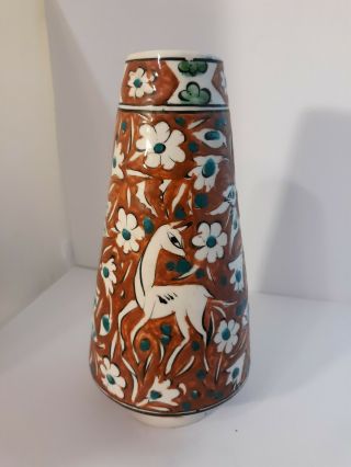 Vtg Icaros Ceramics Rhodes Greece Floral Deer Hand Made Vase Pottery B - 310 - 9