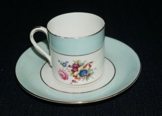 Vtg Hammersley England Bone Chine Auqa Floral Porcelain Teacup Saucer Set