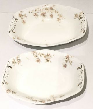 Royal Semi - Porcelain England Oval Floral Scalloped Plates/ Platters Set Of 2