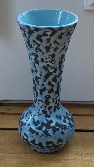 Vintage Mccoy Pottery Vase Splatter Drip Mottled Blue Black 7 1/4” Tall Brocade