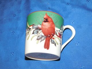 Lenox Winter Greetings Cardinal Motif Mugs Red trim Four (4) 2