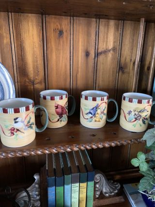Lenox Winter Greetings Everyday Set Of 4 Mugs Cardinal,  Goldfinch,  Nuthatch,  Chick