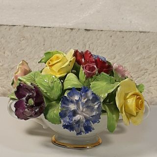 Vintage Staffordshire Floral Bone China Flower Bouquet Roses Basket England Made