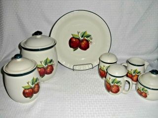 7 Pc Set China Pearl Apple Casuals Pie Plate,  S&p,  2 Canister,  Cream And Sugar
