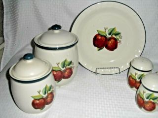 7 pc set China Pearl Apple Casuals Pie Plate,  S&P,  2 Canister,  Cream and Sugar 2