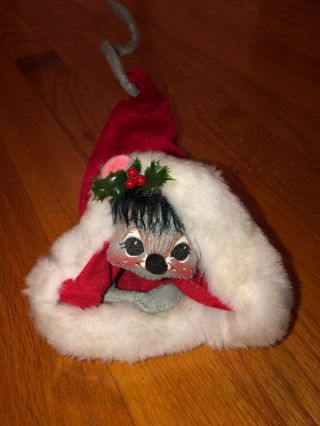 Annalee Mobilitee Doll 1990 Christmas Mouse In Santa Hat