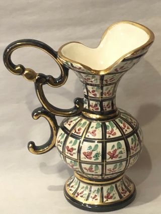 H.  Bequet Quaregnon Belgium Hand Painted Vase Urn Pitcher Gold Gilt