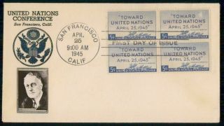 Mayfairstamps Us Fdc 1945 United Nations Block Roosevelt Crosby Cachet First Day