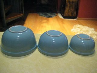 Vintage 3 - Pc.  Set Of Robin Egg Blue Nesting Bowls (4 - 1/2 " / 4 " / & 3 - 1/2 " High)