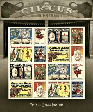 2014 Vintage Circus Poster Full Sheet 16 Forever Stamps Mnh Sc 4898 - 4905