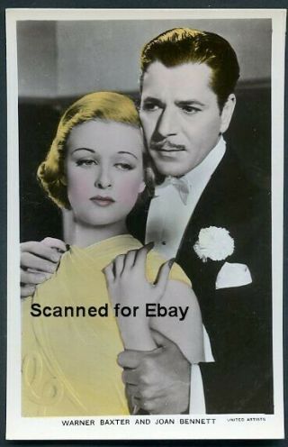 Joan Bennett Warner Baxter Actress Actor 1930s Picturegoer Colour Photo Postcard
