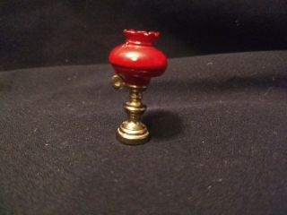 Dollhouse Miniature Hurricane Oil Lamp Red Globe Metal 1.  5 " Room Decor Accessory