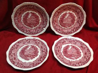 Set Of 4 Mason’s Vista England Pink Red Salad Plates 7 7/8”