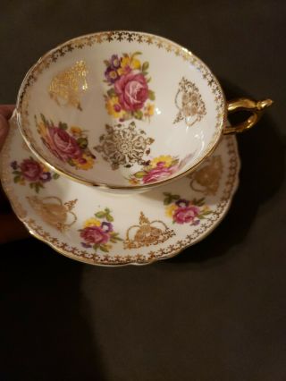 Royal Grafton English Fine Bone China Pink Rose Teacup Cup & Saucer 22 Kt.  Gilded