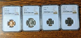 1953 4 Coin Proof Set Ngc Pf66 Cent Nickel Dime Quarter